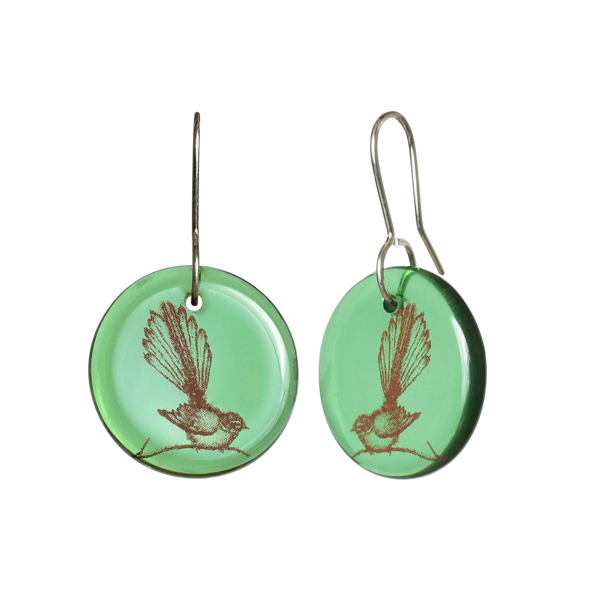 Glass Fantail Disc Earrings Green