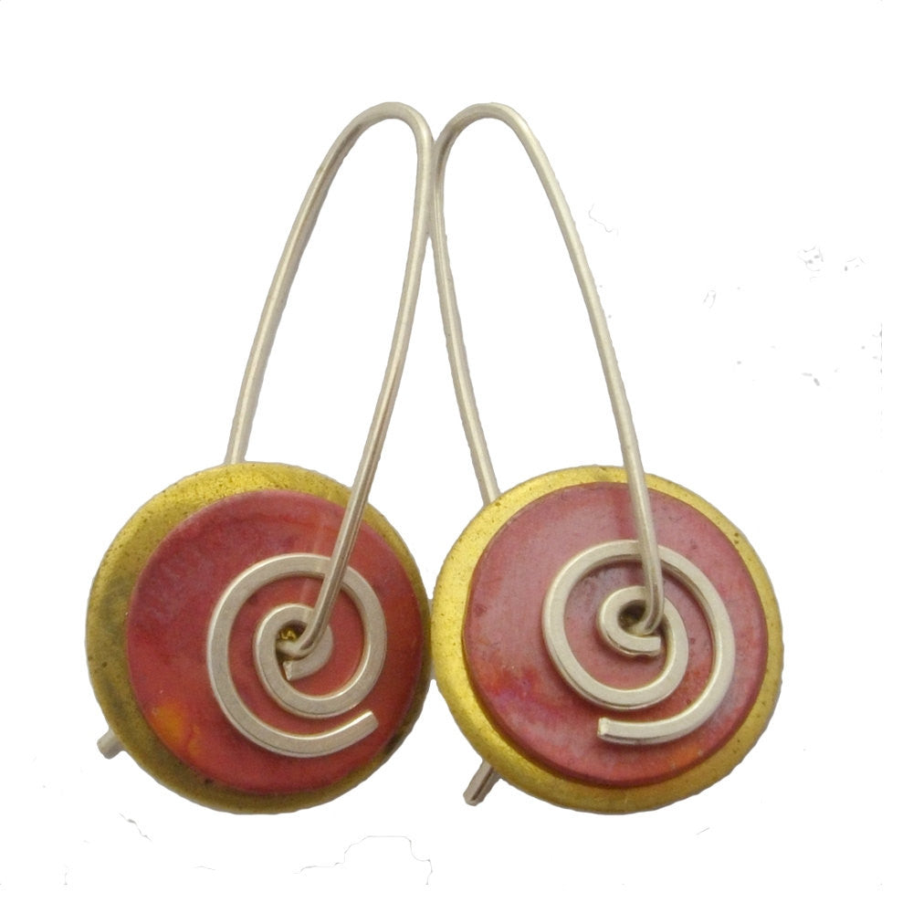 Brass Copper Spiral Earrings