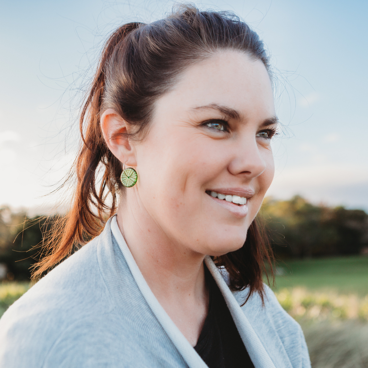 Kina Shell Earrings Green on model