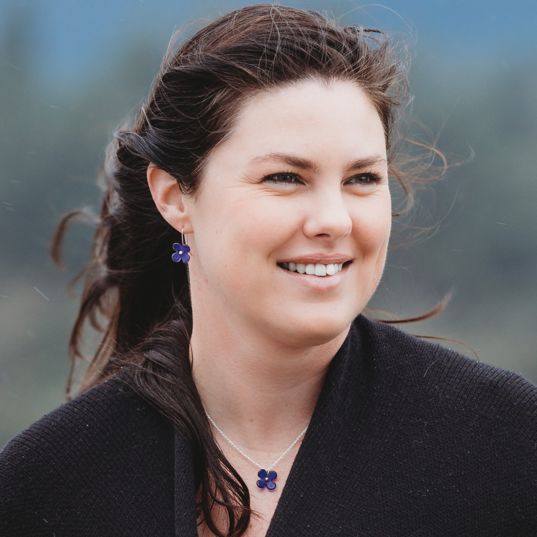 Hydrangea Flower Earrings and Pendant Dark Blue worn on model