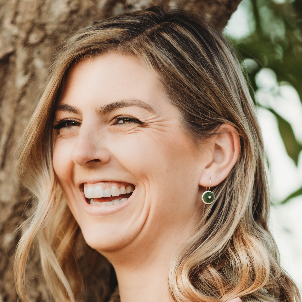 Silver Greenstone Disc Earrings worn on model