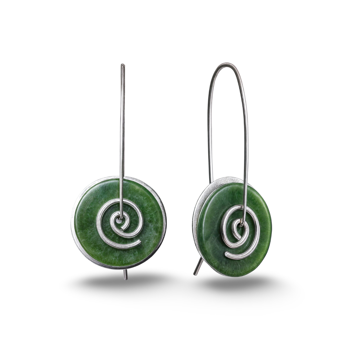 Silver Greenstone Spiral Drop Earrings Medium