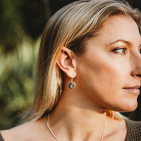 Silver Greenstone Spiral Drop Earrings Small worn on model