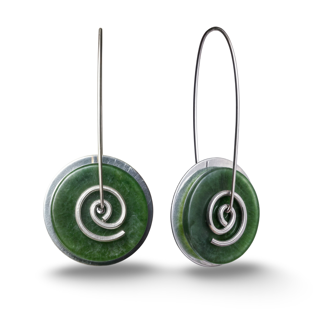 Silver Greenstone Spiral Drop Earrings Large