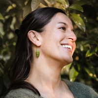 Pukatea Leaf Earring Green worn on model