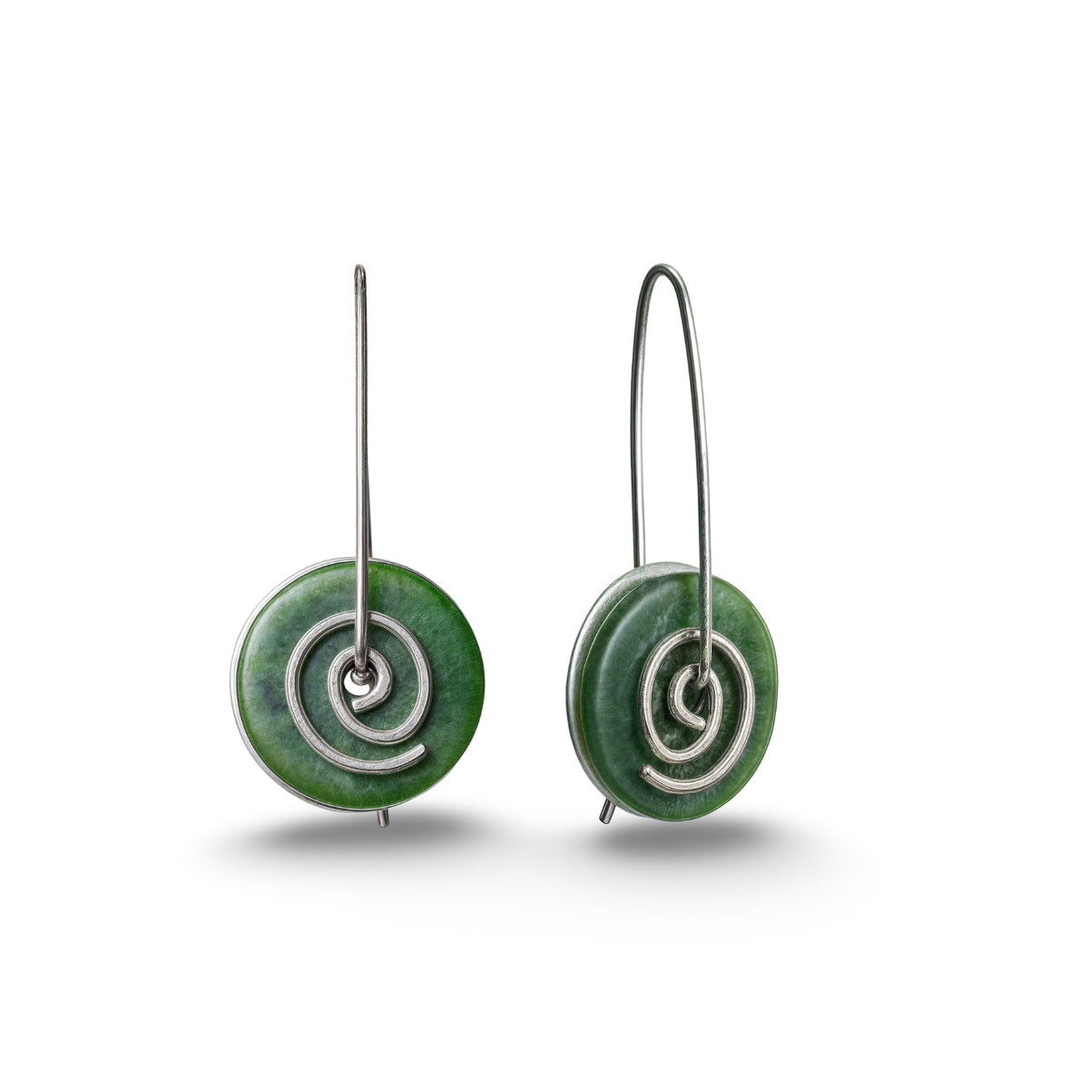Silver Greenstone Spiral Drop Earrings Small