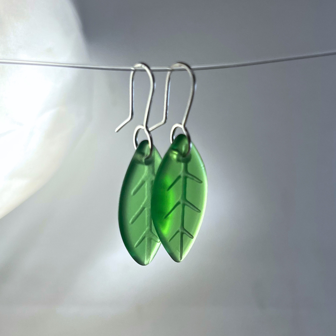 Glass Leaf Earrings Seconds Green
