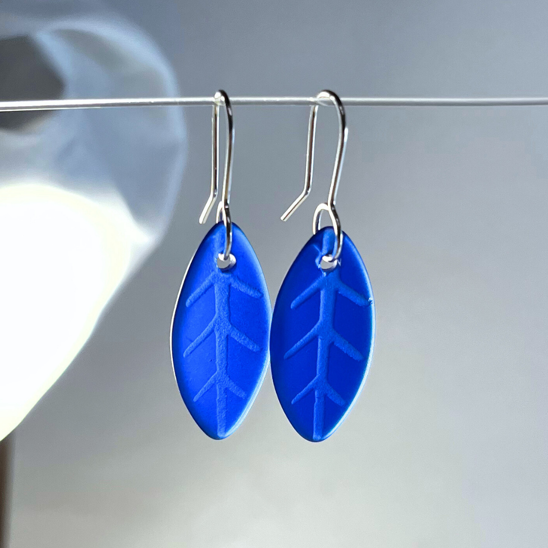 Glass Leaf Earrings Seconds Dark Blue