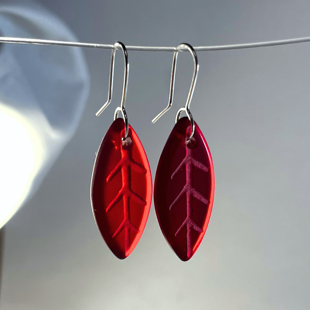 Glass Leaf Earrings Seconds Red