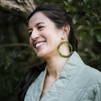 Funky Hoop Earrings M/L Green worn on model