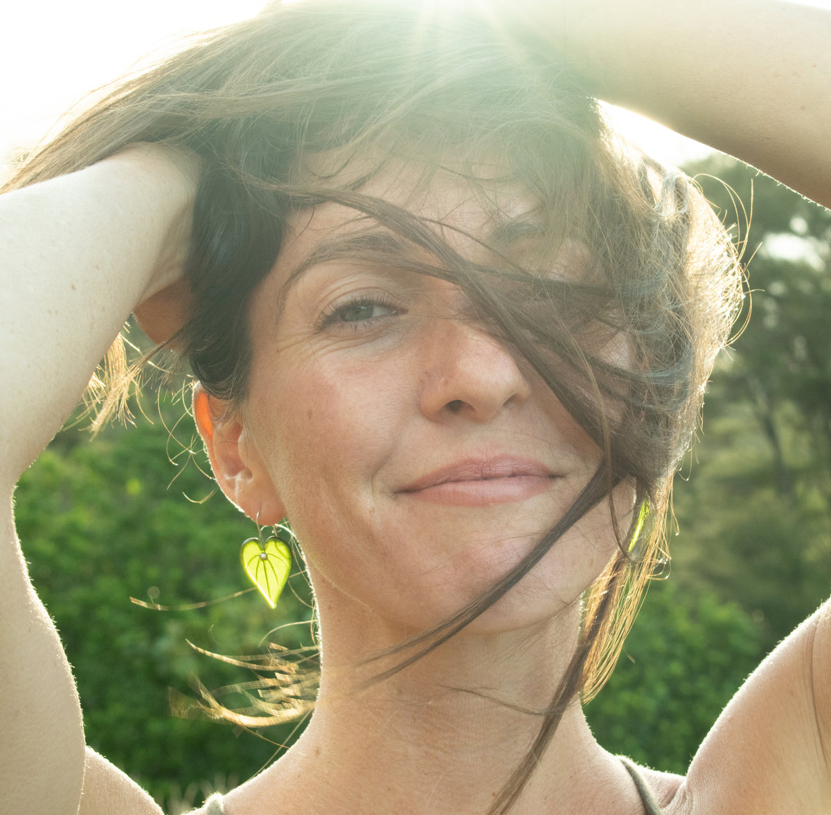 Kawakawa Leaf Earrings Green worn on model