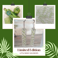 Little Biddy Limited Edition Drop Earrings showing bottles and finished earrings