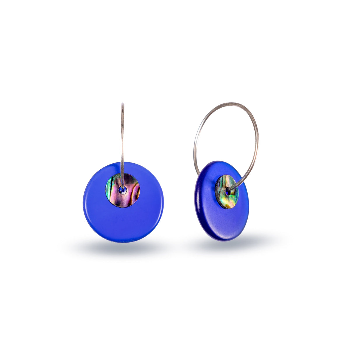 Glass Pāua Disc Earrings Dark Blue