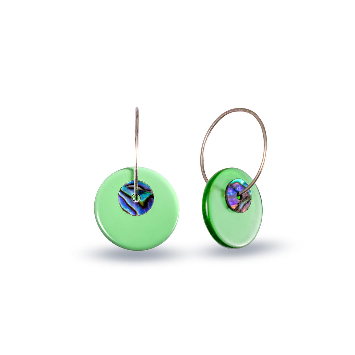 Glass Pāua Disc Earrings Green