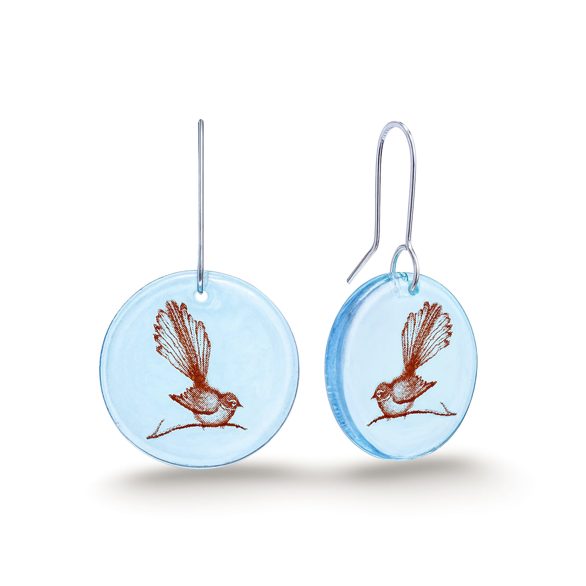 Glass Fantail Disc Earrings Light Blue