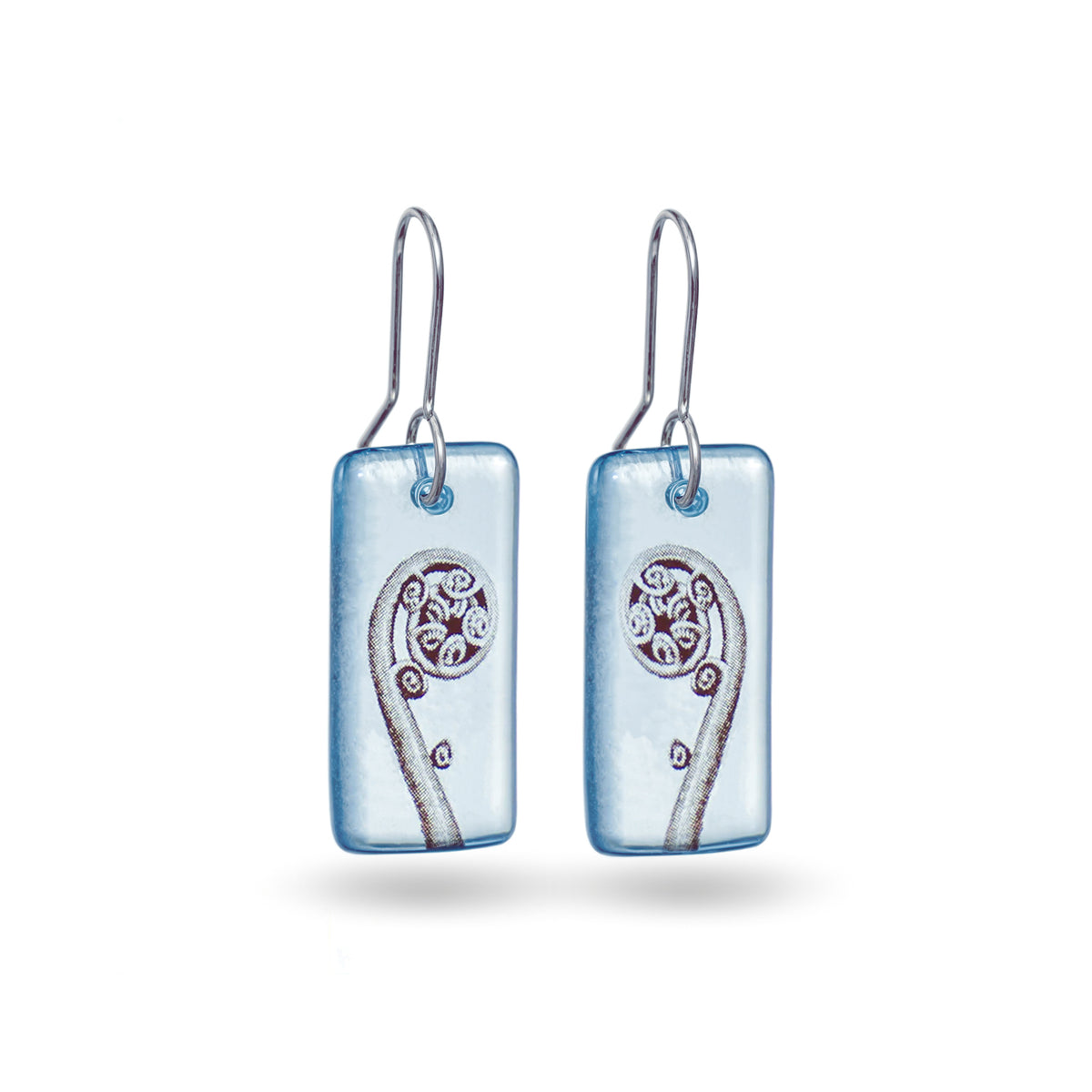 Glass Fern Spiral Earrings Light Blue