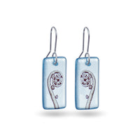 Glass Fern Spiral Earrings Light Blue