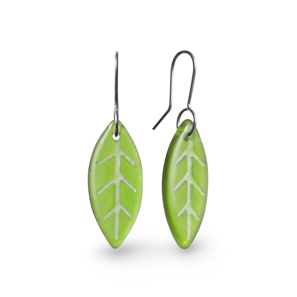 Glass Leaf Earrings Green