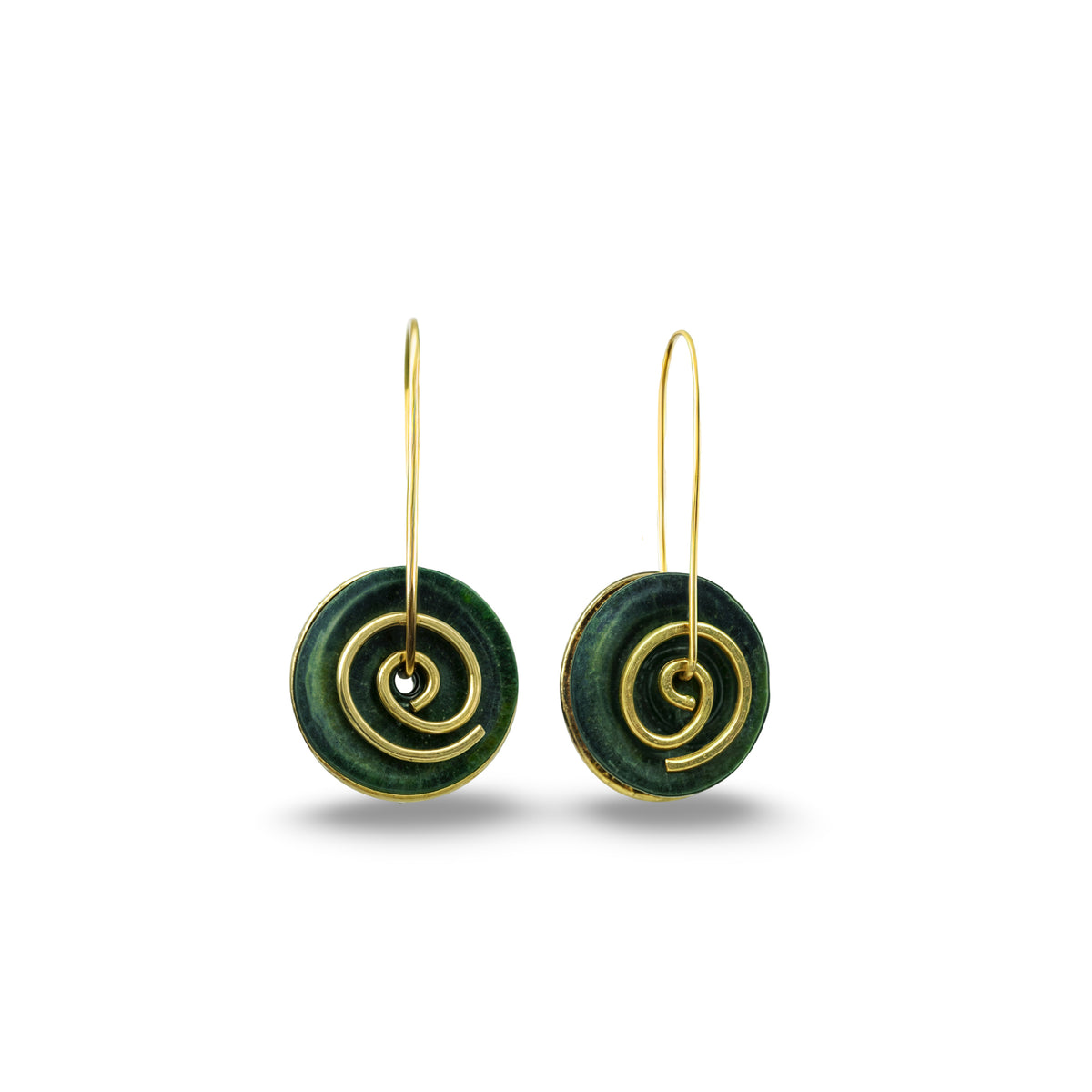 Gold Greenstone Spiral Drop Earrings Small