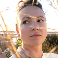 Small Hoop Earrings Green worn on model