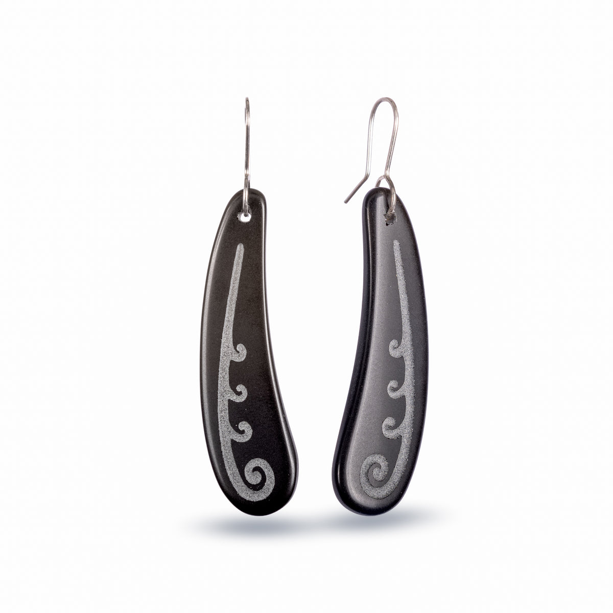 Koru Frond Earrings Large Black