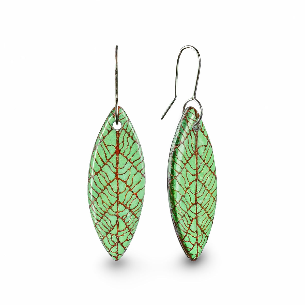 Leaf Skeleton Earring Green