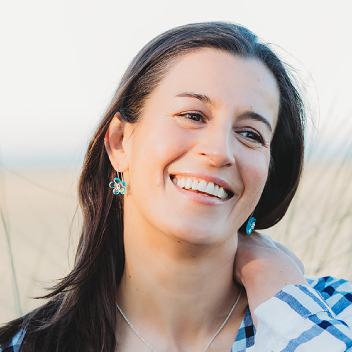 Mānuka Flower Earrings Light Blue worn on model