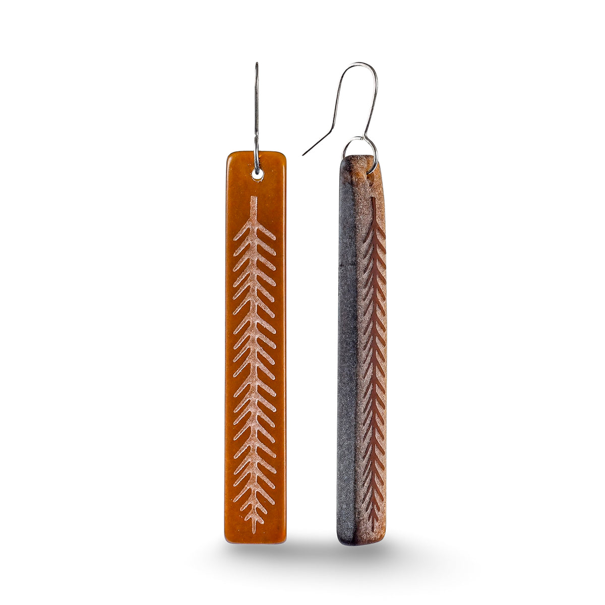 Rimu Leaf Drop Earrings Brown