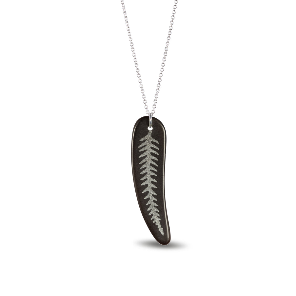 Silver Fern Pendant Large Black