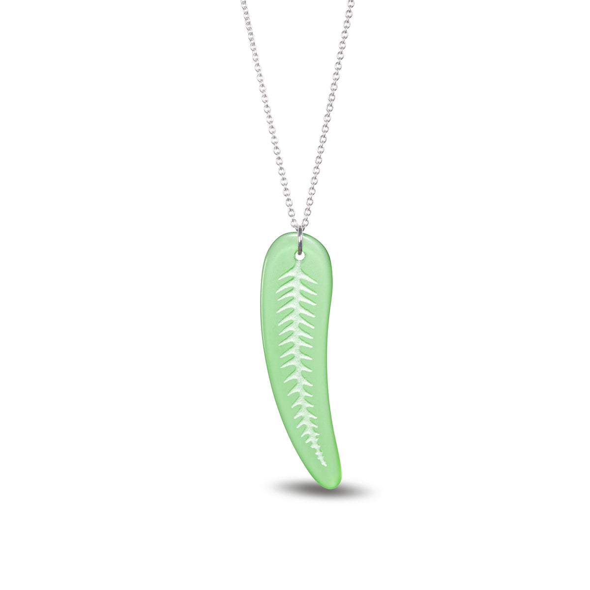 Silver Fern Pendant Large Green