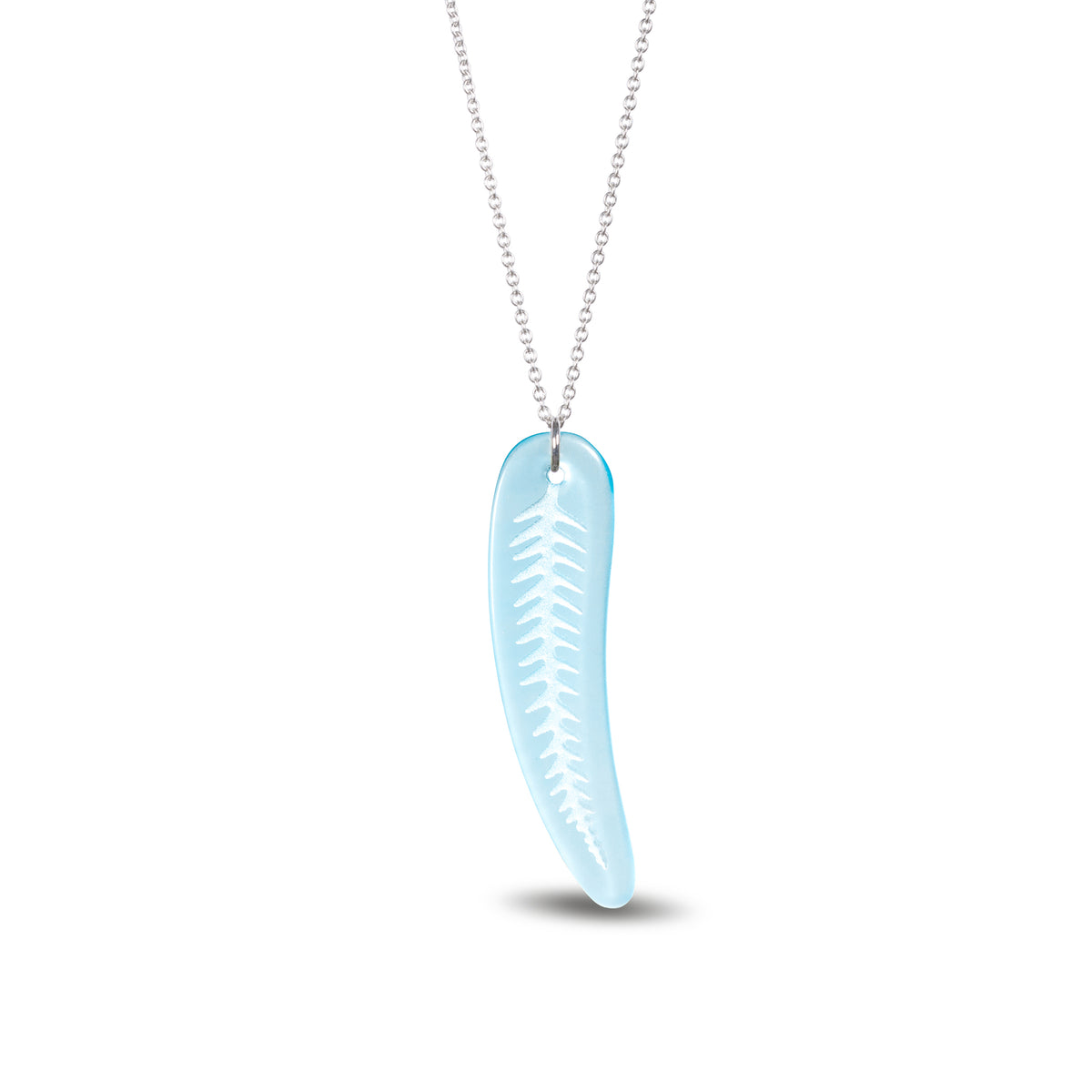 Silver Fern Pendant Large Light Blue