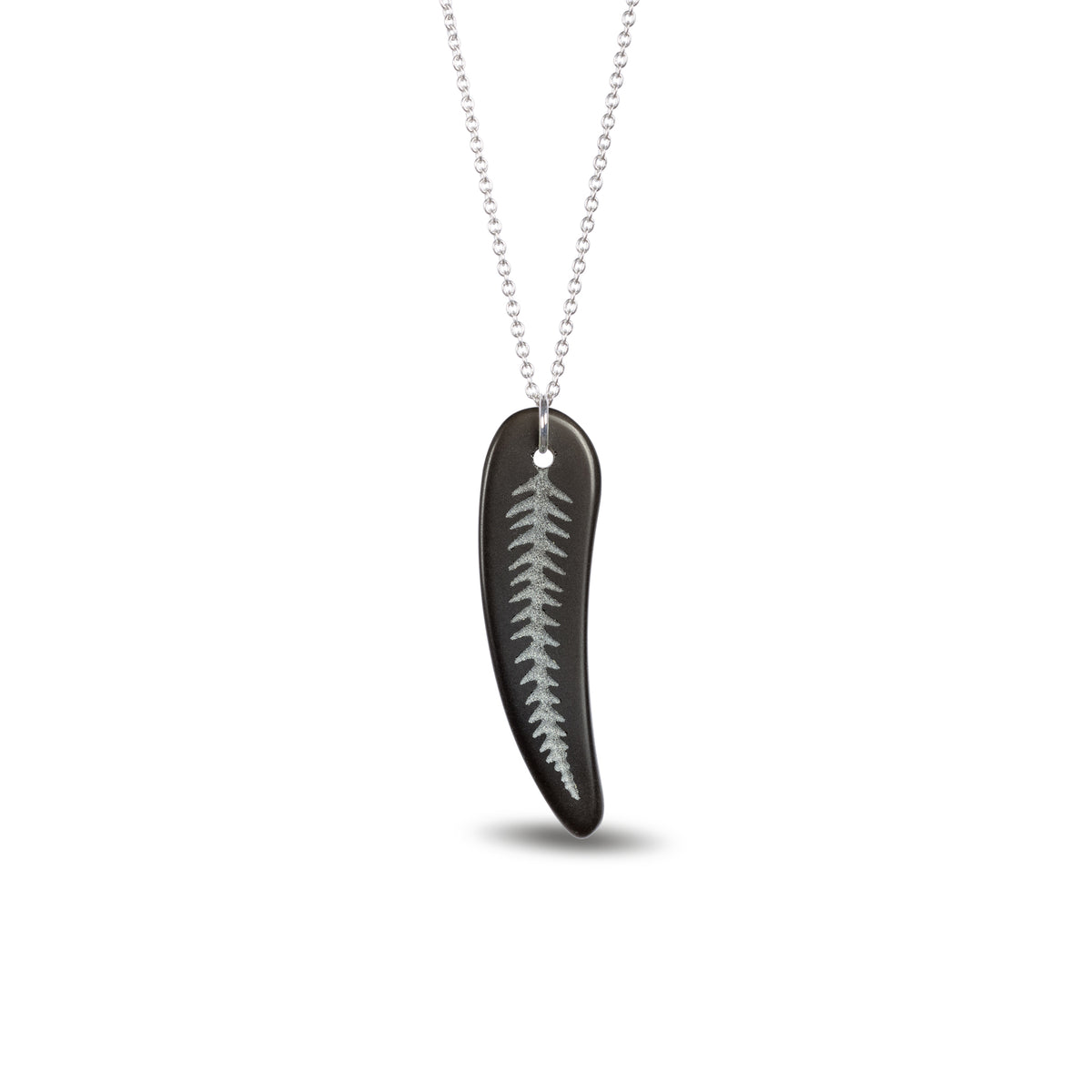 Silver Fern Pendant Small Black