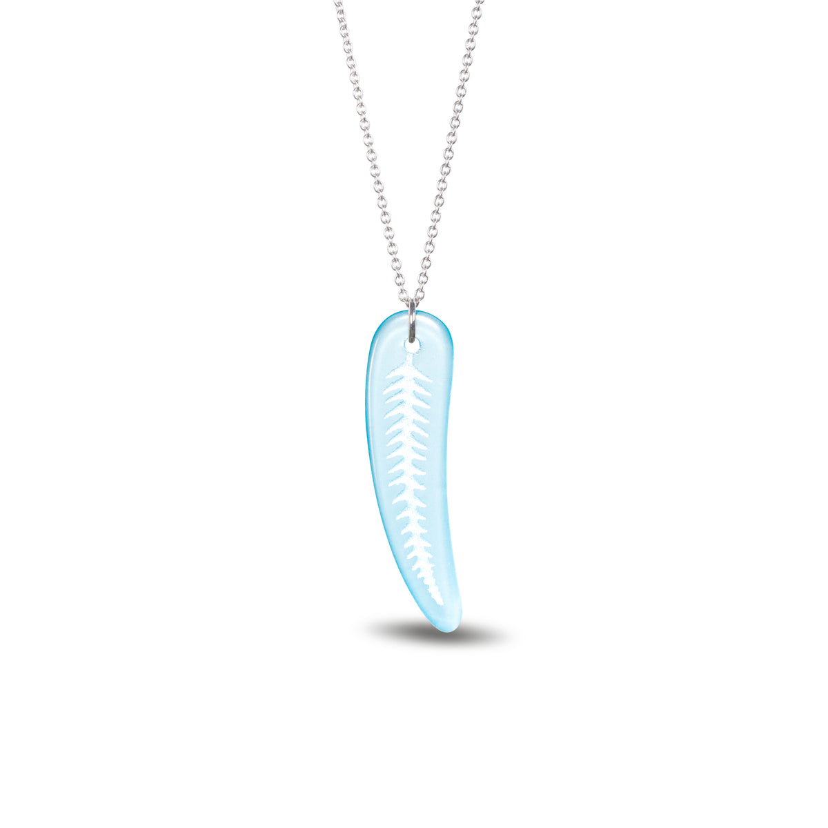 Silver Fern Pendant Small Light Blue