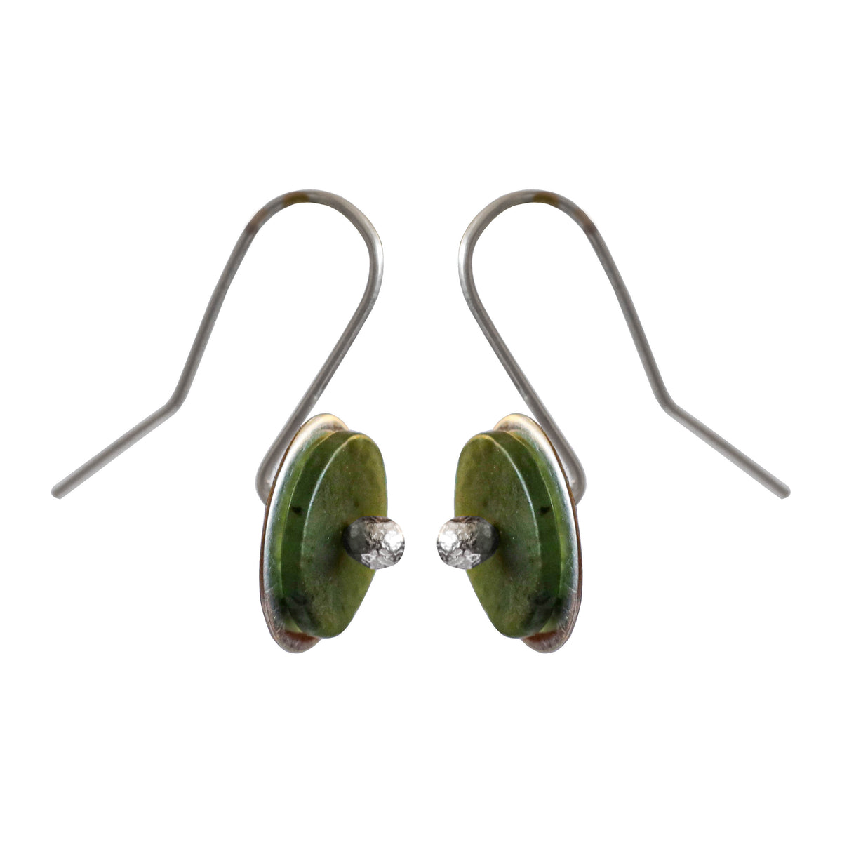 Silver Greenstone Disc Earrings side view