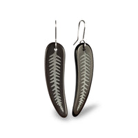 Silver Fern Earrings Large Black