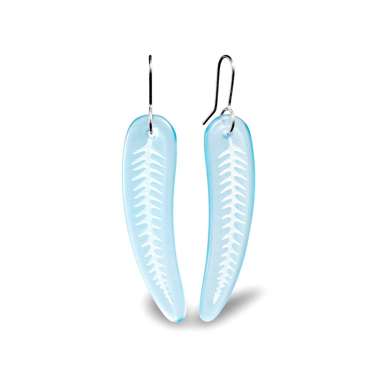 Silver Fern Earrings Large Light Blue