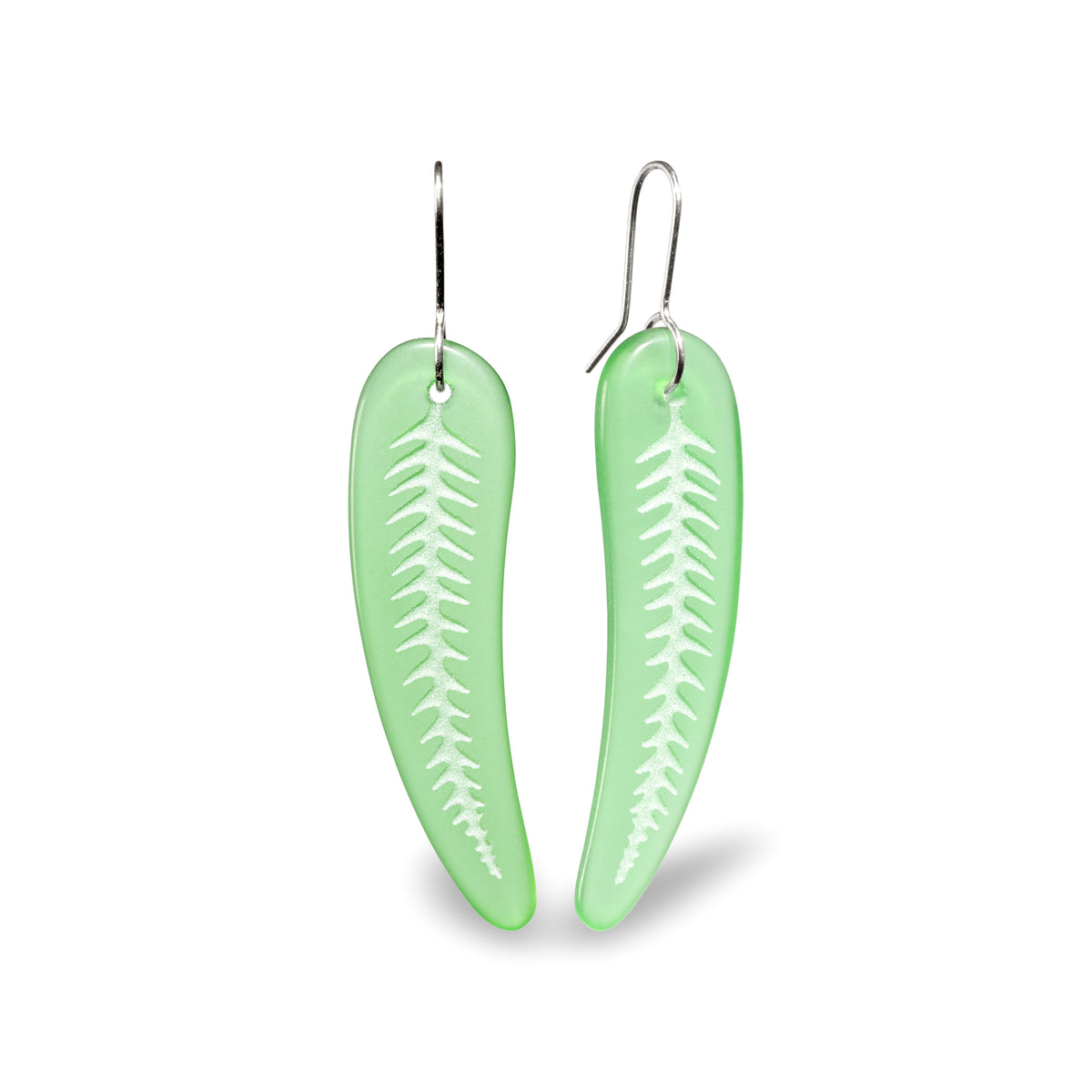 Silver Fern Earrings Large Green