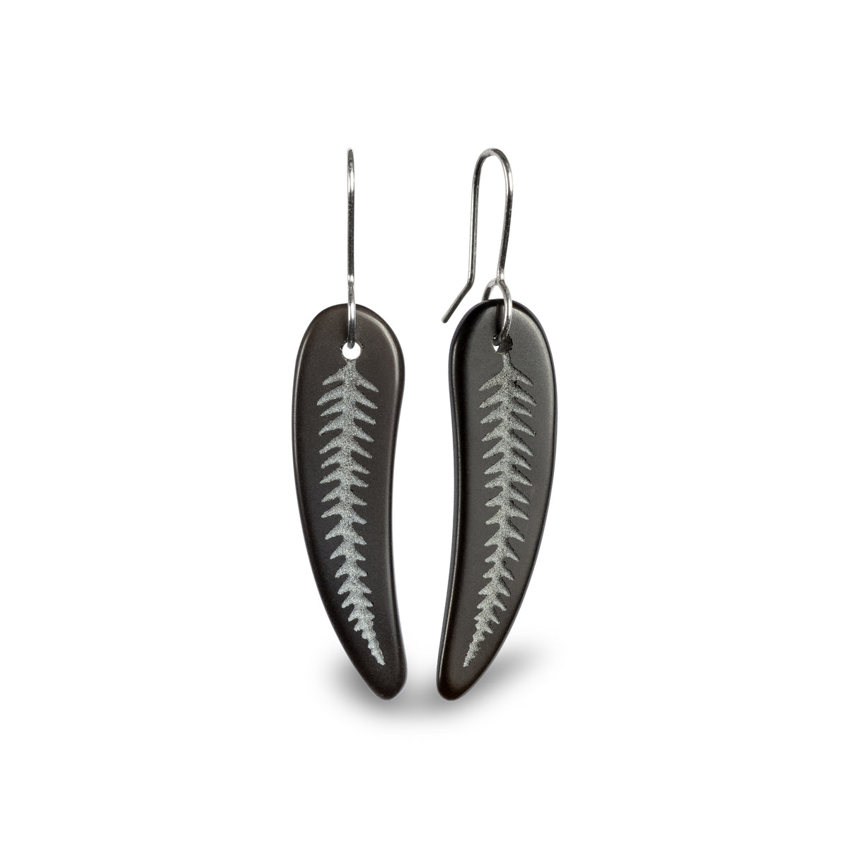 Silver Fern Earrings Small Black