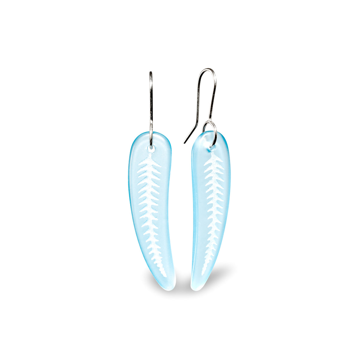 Silver Fern Earrings Small Light Blue