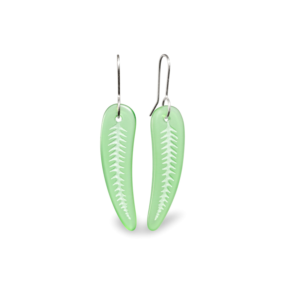 Silver Fern Earrings Small Green