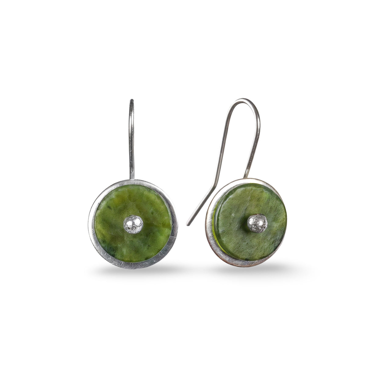 Silver Greenstone Disc Earring