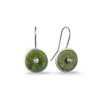 Silver Greenstone Disc Earring