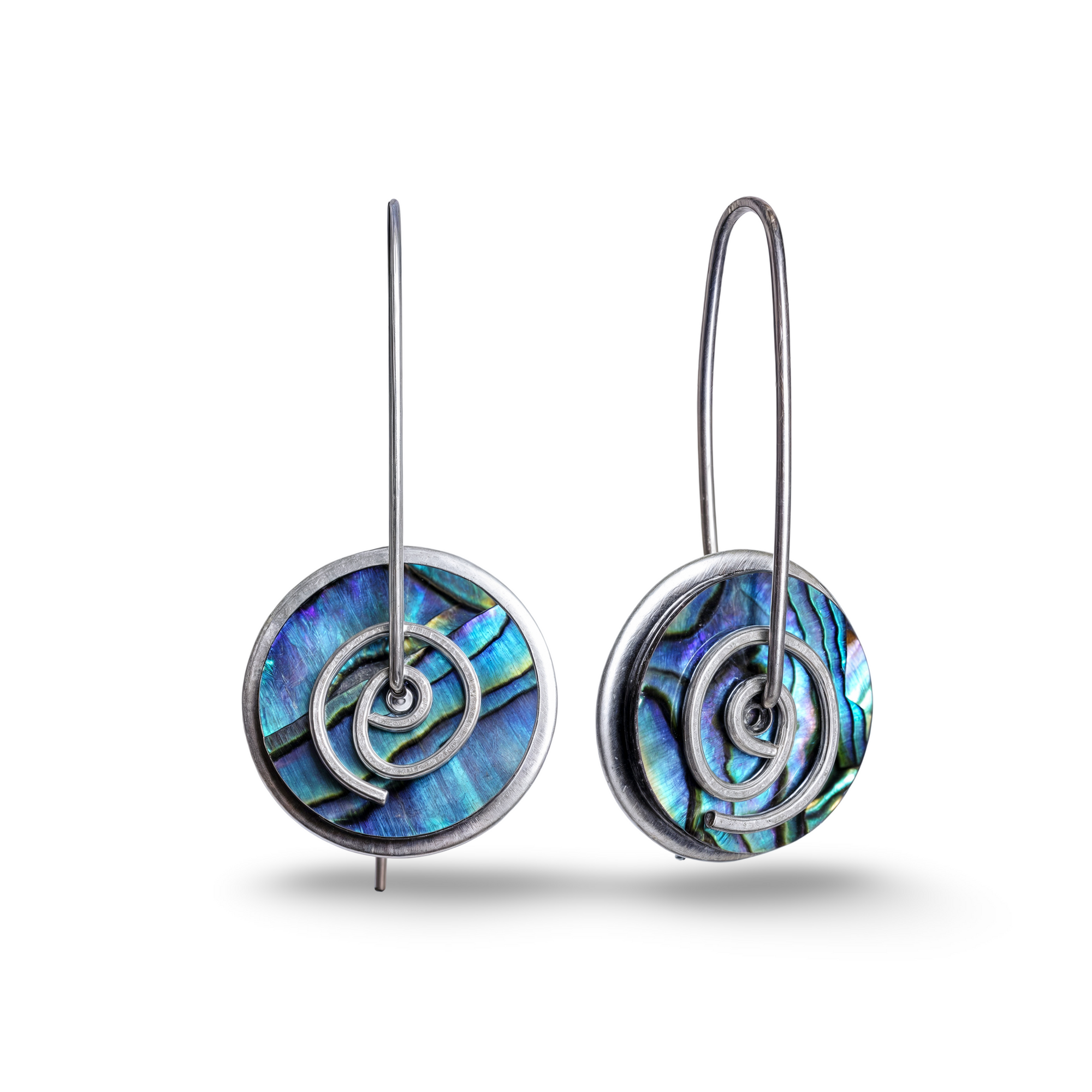 Silver Paua Spiral Drop Earrings