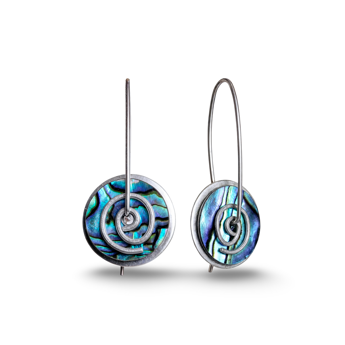Silver Pāua Spiral Drop Earrings Small