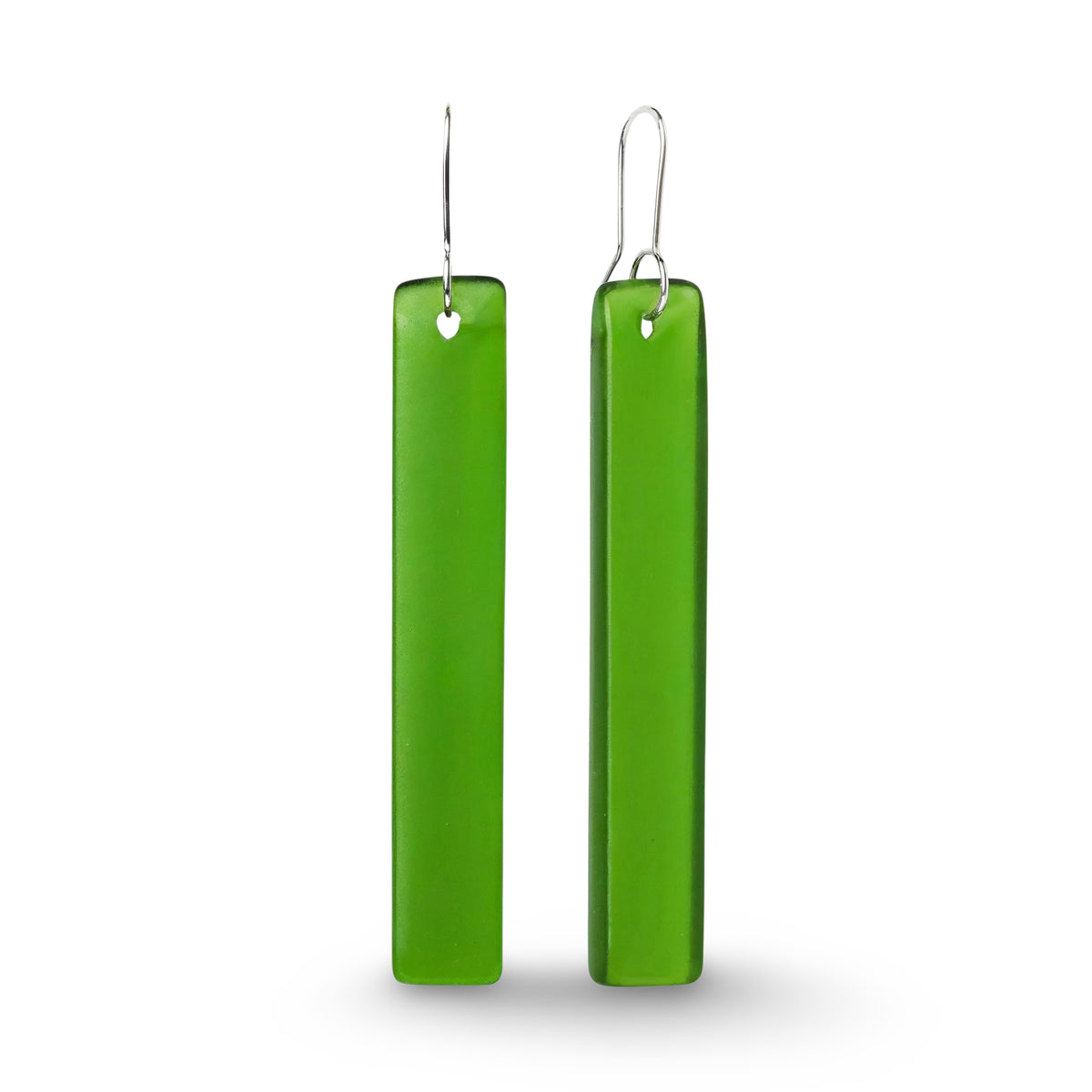 Straight Drop Long Earrings Green