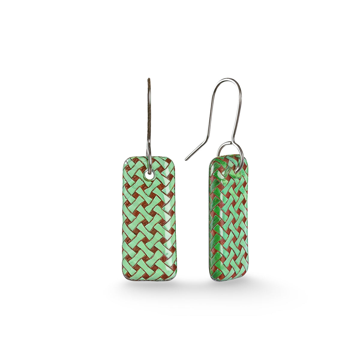 Woven Flax Drop Earrings Green