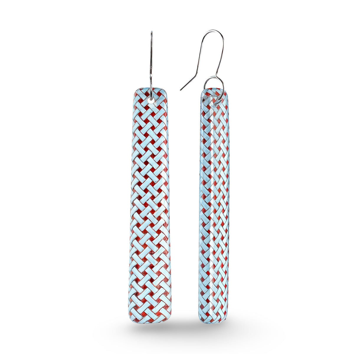 Woven Flax Long Drop Earrings Light Blue