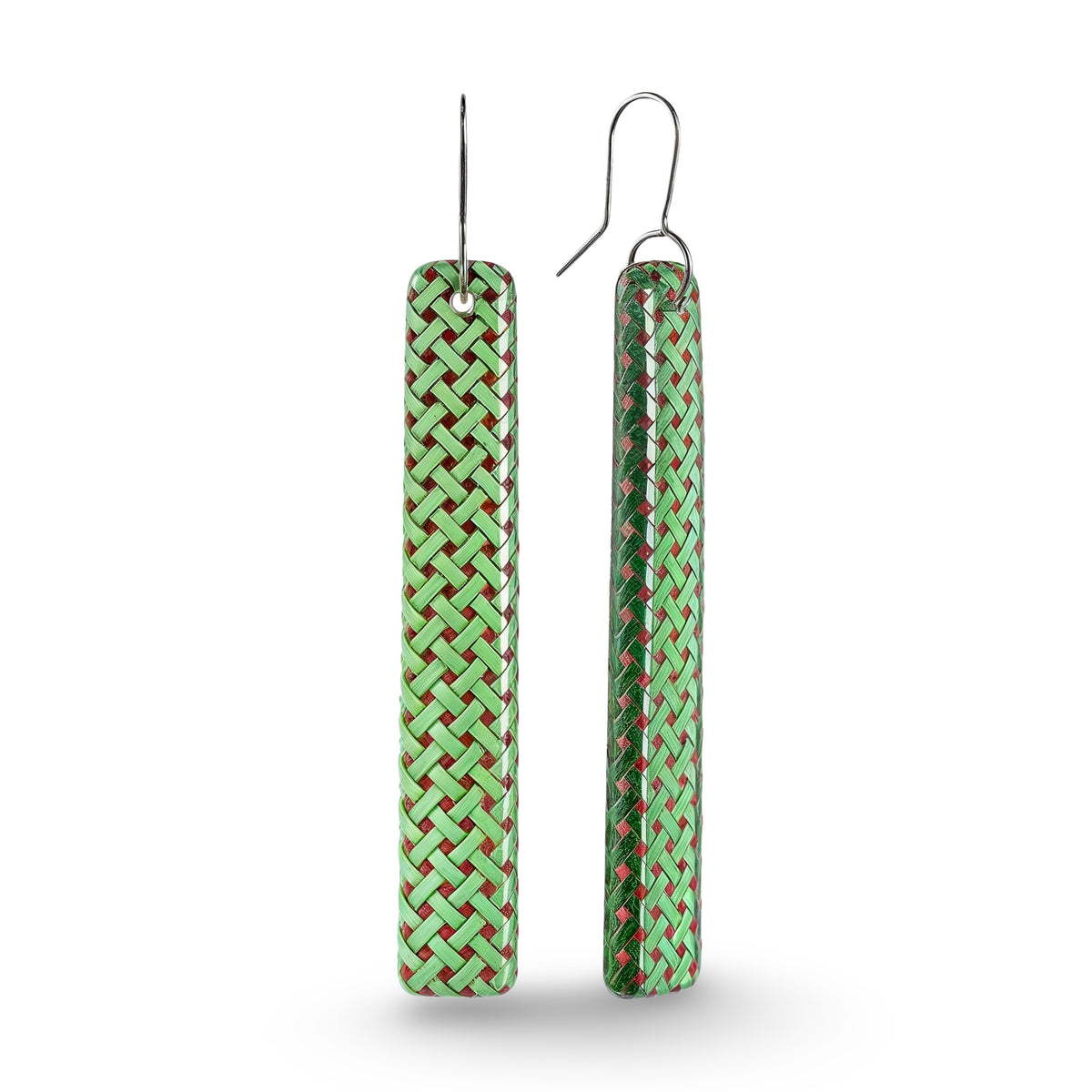 Woven Flax Long Drop Earrings Green