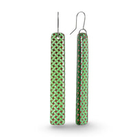 Woven Flax Long Drop Earrings Green