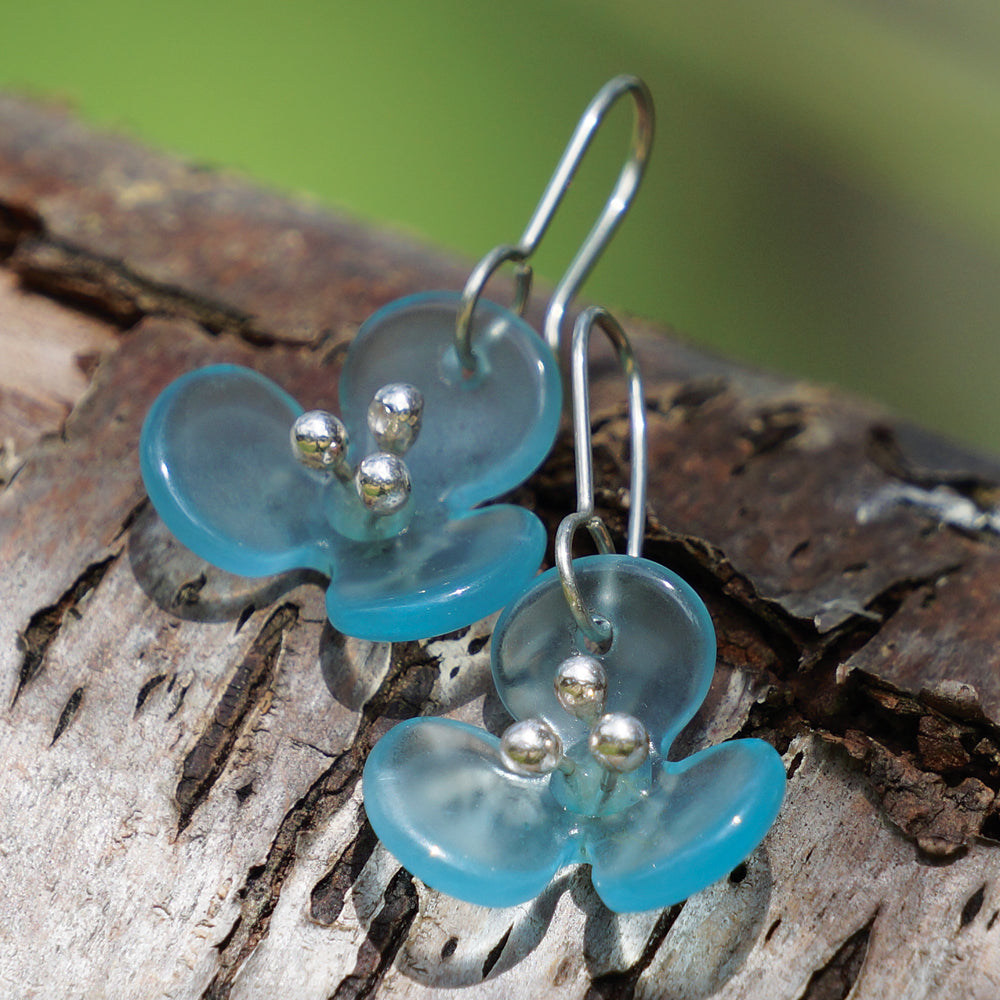 Bombay Flower Earrings on log (NZ Iris)